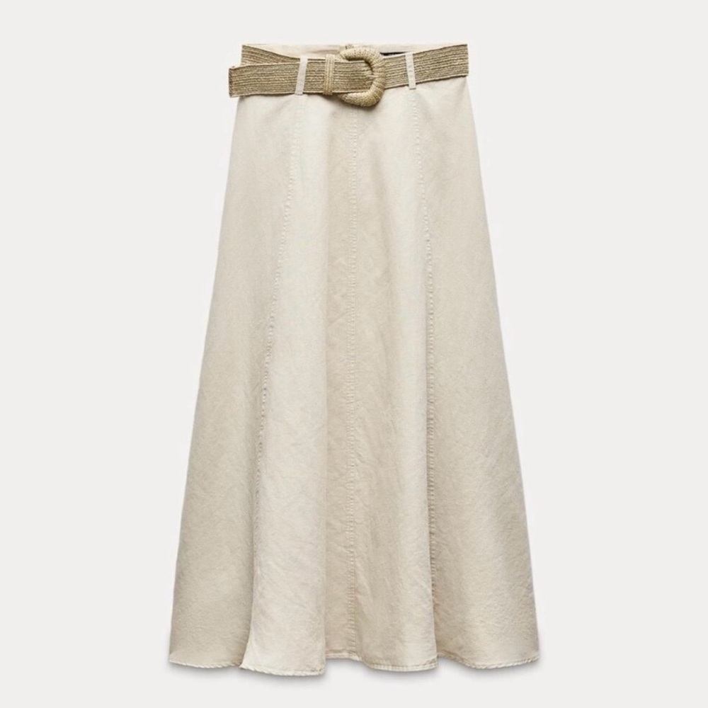 Zara Cream A-Line Skirt with Tan Belt